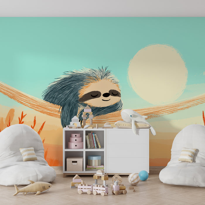 Papier peint chambre bébé | Paresseux paisible sous le soleil