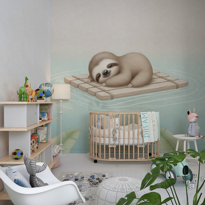 Papier peint chambre bébé | Paresseux paisible sur un radeau
