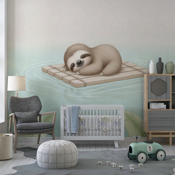 Papier peint chambre bébé | Paresseux paisible sur un radeau