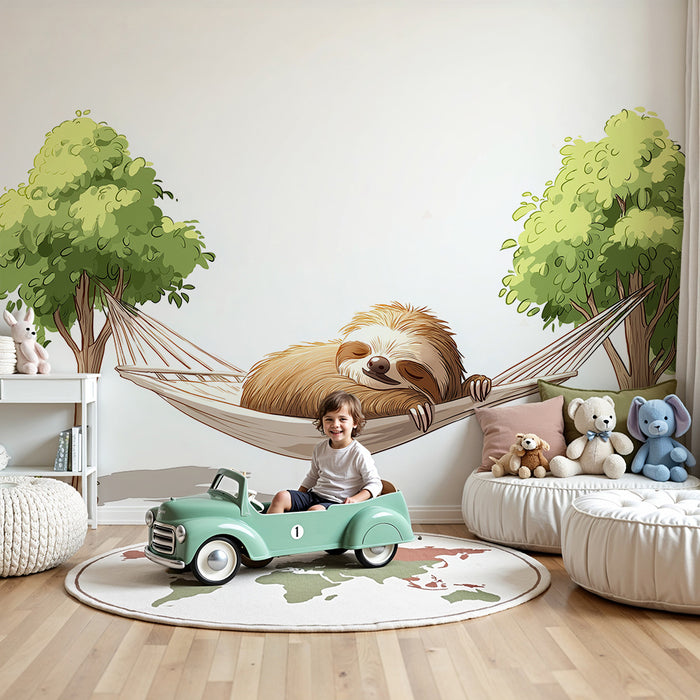 Nursery room wallpaper | Lazy relaxing in a hammock under the trees