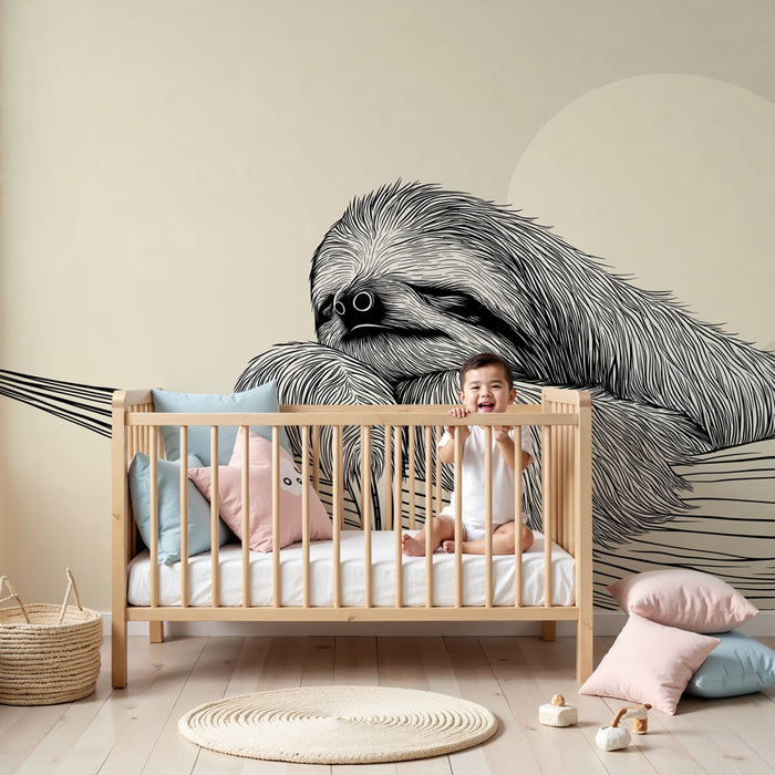 Papier peint chambre bébé | Paresseux se relaxant dans un hamac