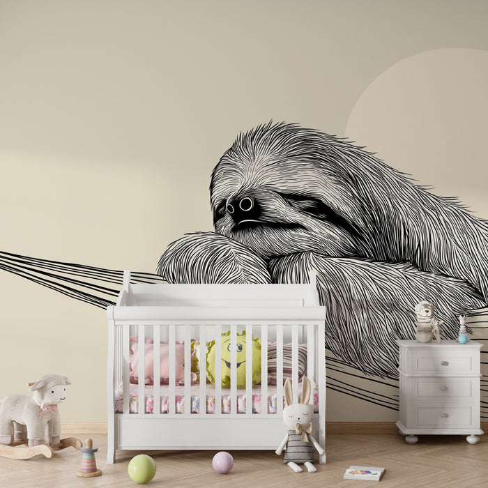 Papier peint chambre bébé | Paresseux se relaxant dans un hamac