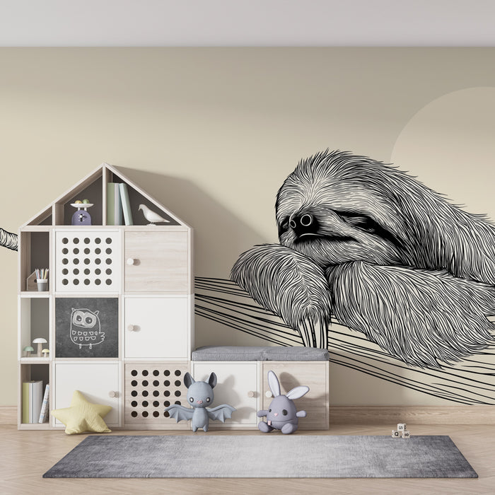 Papier peint chambre bébé | Paresseux se relaxant dans un hamac