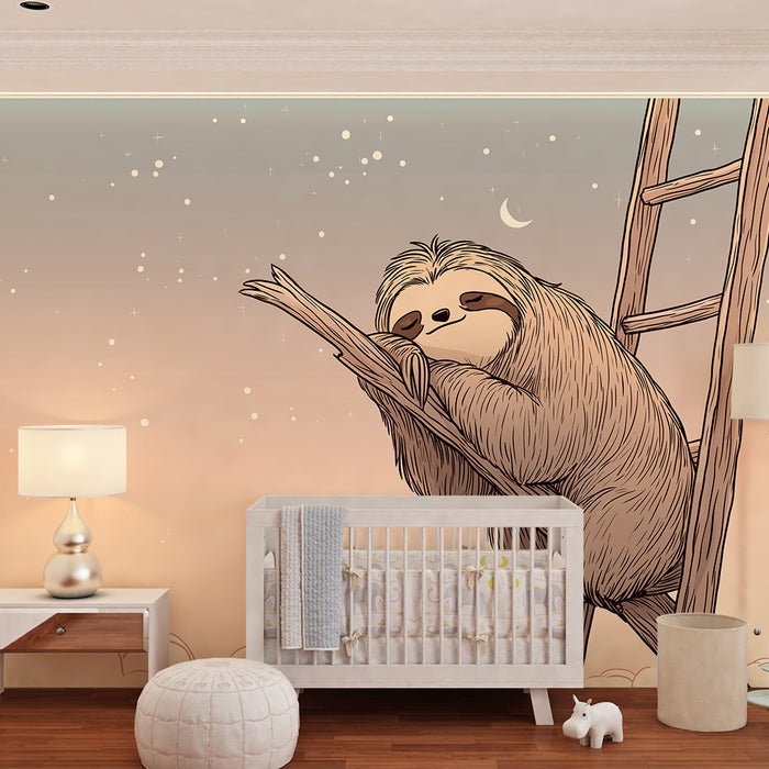 Børneværelse tapet | Drømmende dovendyr i en stjernehimmel