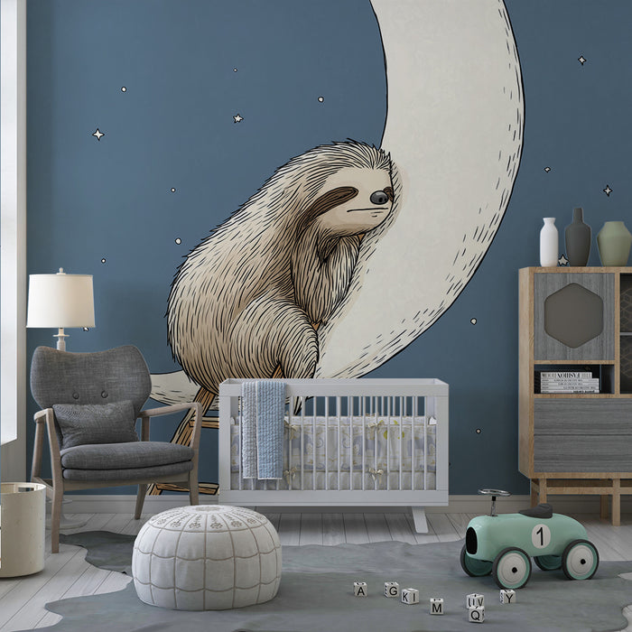 Carta da parati bambini | Pigro sognatore sulla luna tra le stelle