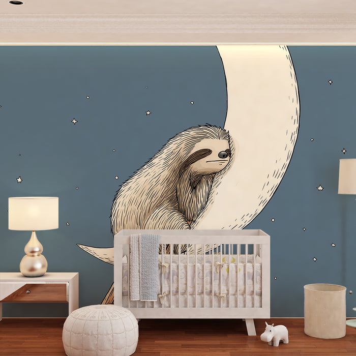 Carta da parati bambini | Pigro sognatore sulla luna tra le stelle
