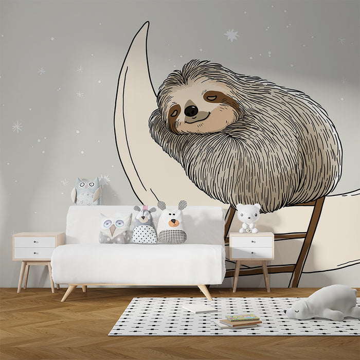Papel de parede quarto bebê | Sonhador preguiçoso em uma lua estrelada