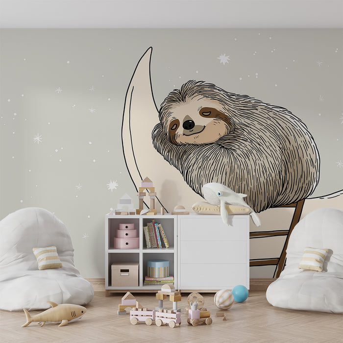 Papel de parede quarto bebê | Sonhador preguiçoso em uma lua estrelada