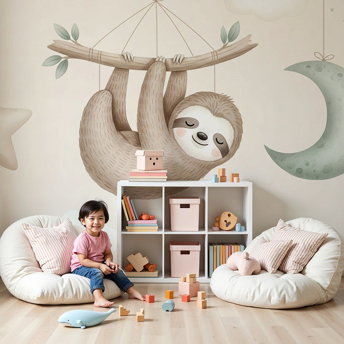 Papier de parede quarto bebê | Zavesený lenivý a hviezdne nebo