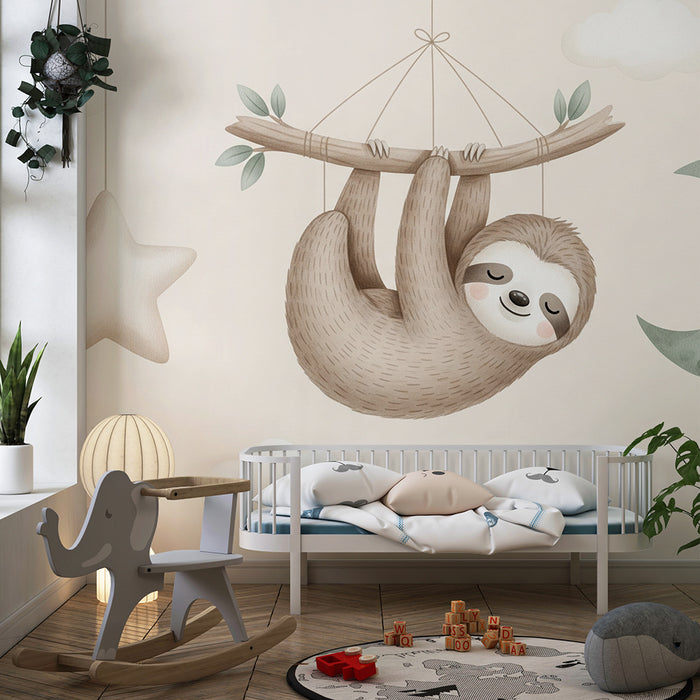 Papier de parede quarto bebê | Zavesený lenivý a hviezdne nebo