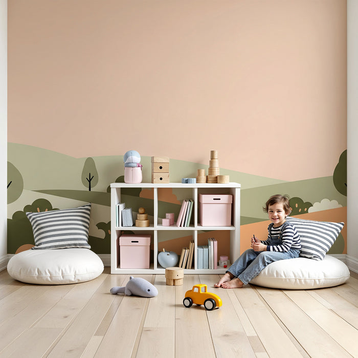 Nursery Wallpaper | Soft Rolling Hills and Stylized Trees