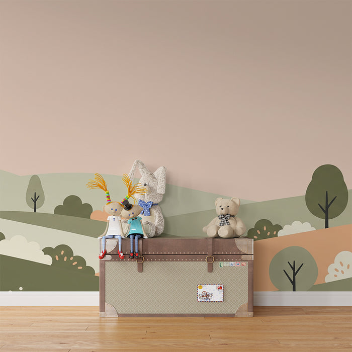 Nursery Wallpaper | Soft Rolling Hills and Stylized Trees