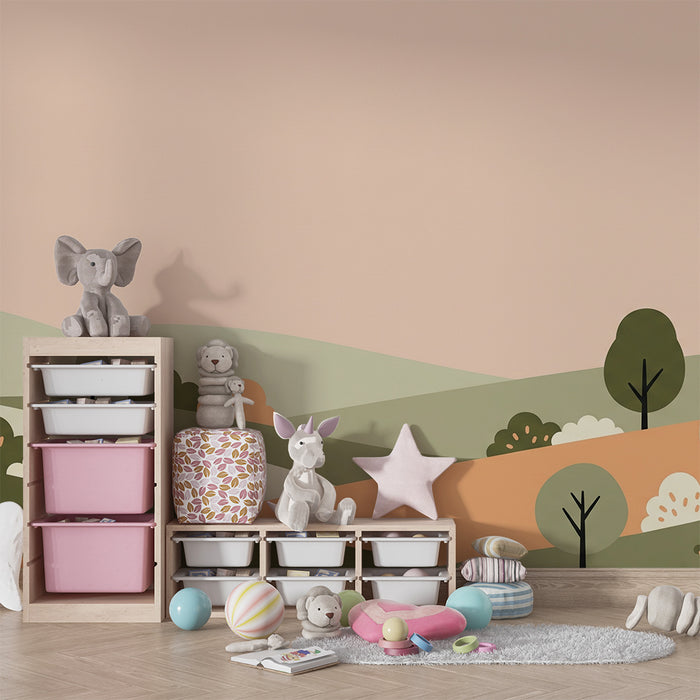 Nursery Wallpaper | Soft Rolling Hills and Stylized Trees
