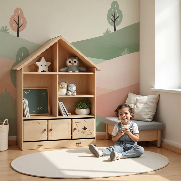 Papel de parede quarto bebê | Пейзаж с хълмове и пастелни дървета