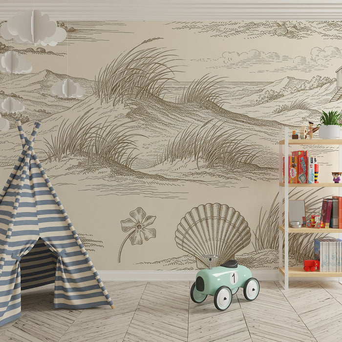 Tapete fürs Babyzimmer | Küstenlandschaft mit Muscheln und Sanddünen