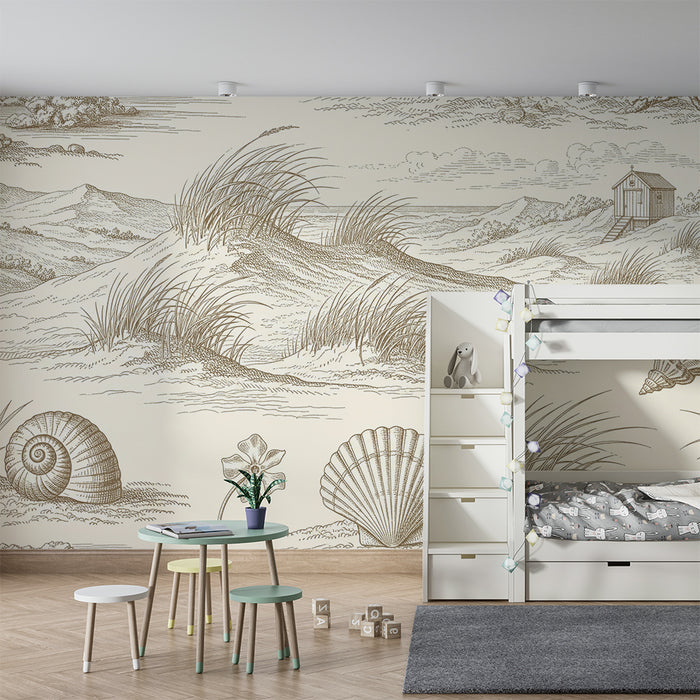 Tapete fürs Babyzimmer | Küstenlandschaft mit Muscheln und Sanddünen