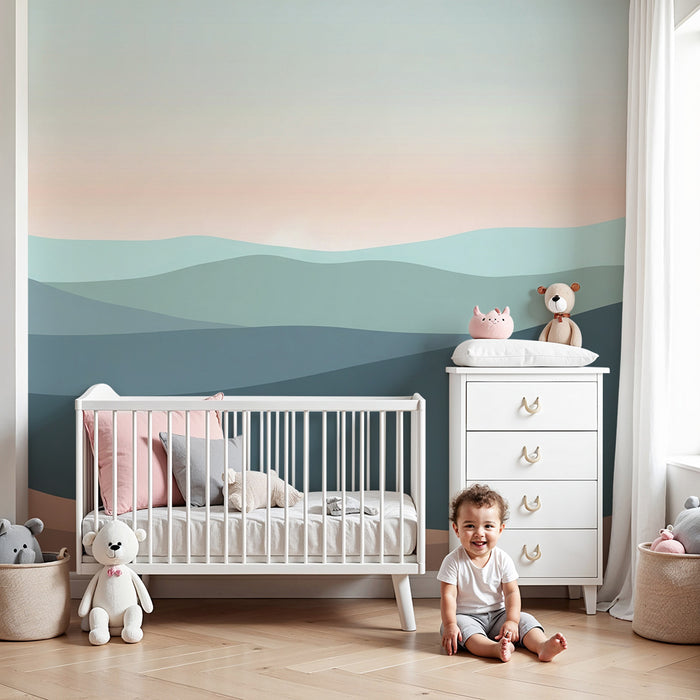 Papel de parede quarto bebê | Τοπίο με απαλούς λόφους σε παστέλ αποχρώσεις