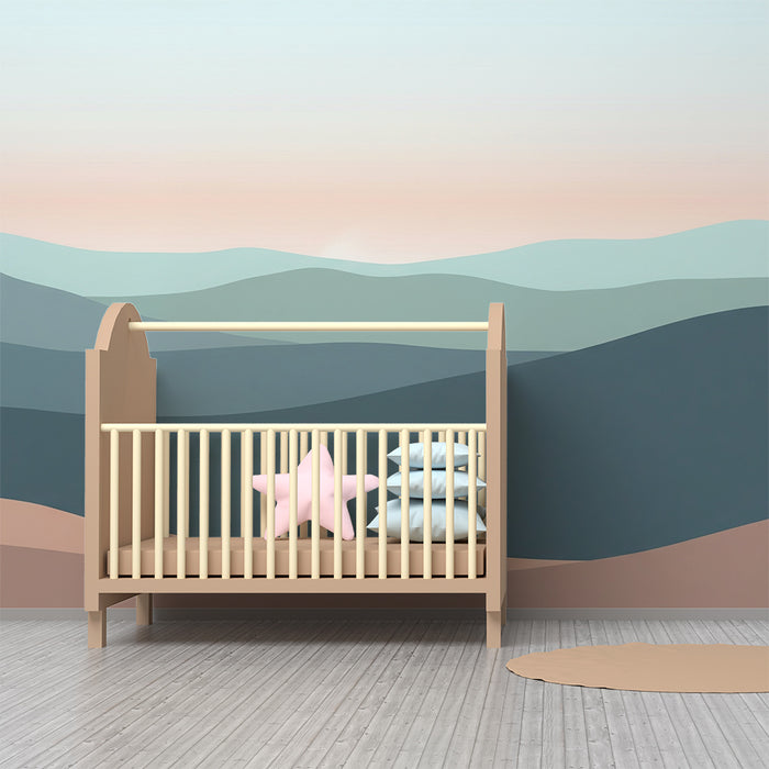 Papel de parede quarto bebê | Τοπίο με απαλούς λόφους σε παστέλ αποχρώσεις