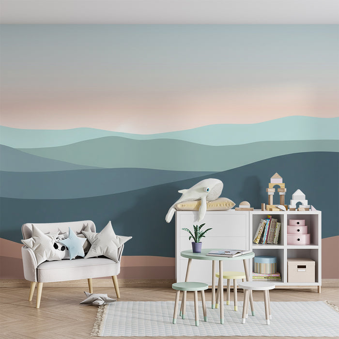 Papel de parede quarto bebê | Τοπίο με απαλούς λόφους σε παστέλ αποχρώσεις