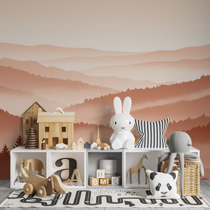 Papel de parede quarto bebê | Peisaj de munți încețoșați