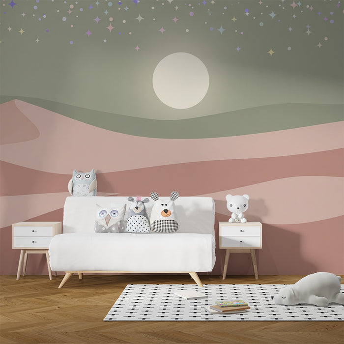 Tapet pentru cameră de copii | Peisaj desertic bland cu stele strălucitoare