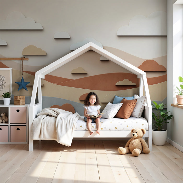 Nursery room wallpaper | Soft landscape with raised clouds