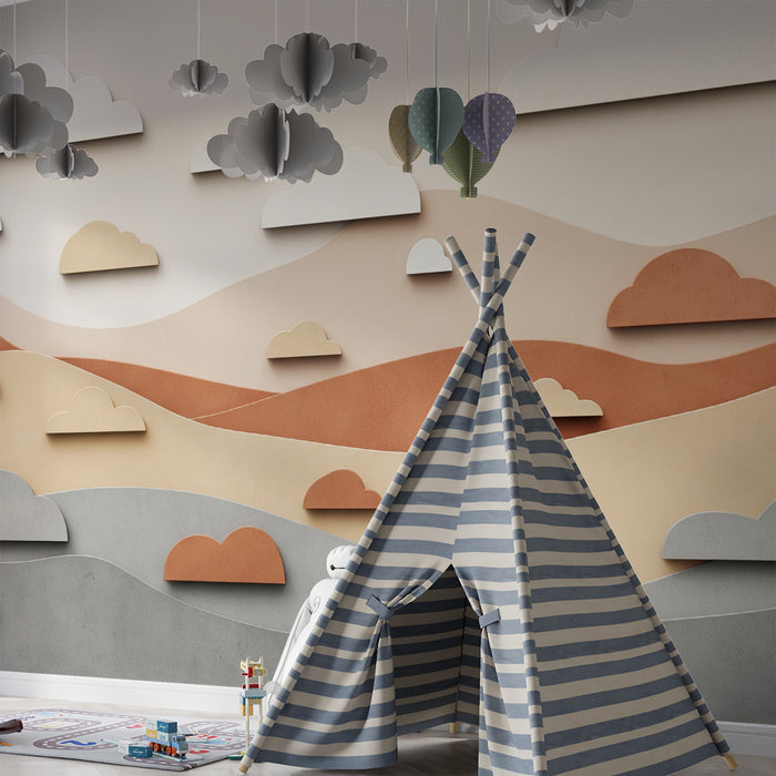 Nursery room wallpaper | Soft landscape with raised clouds