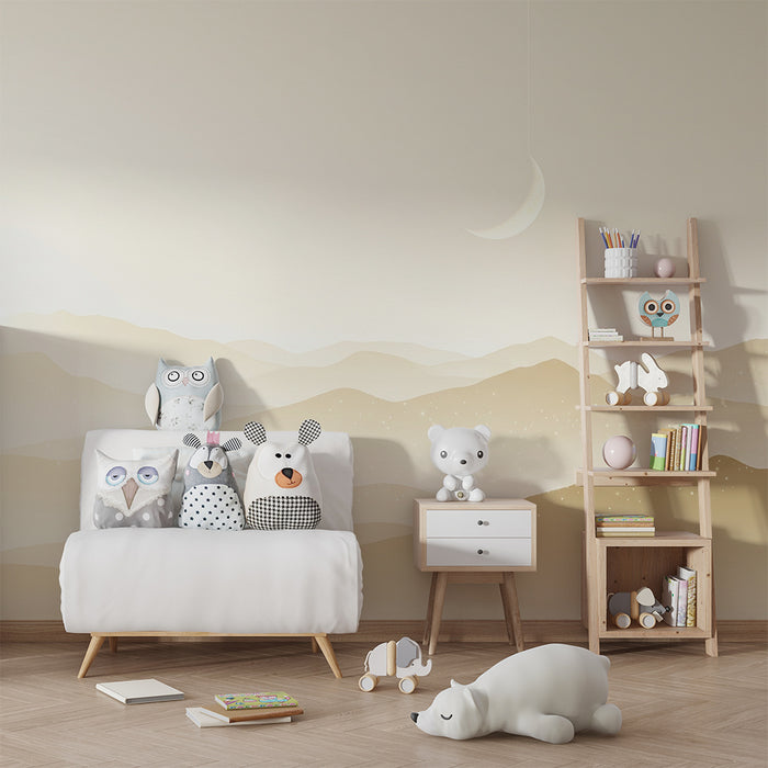 Papel de parede quarto bebê | Paisagem suave e calmante com lua