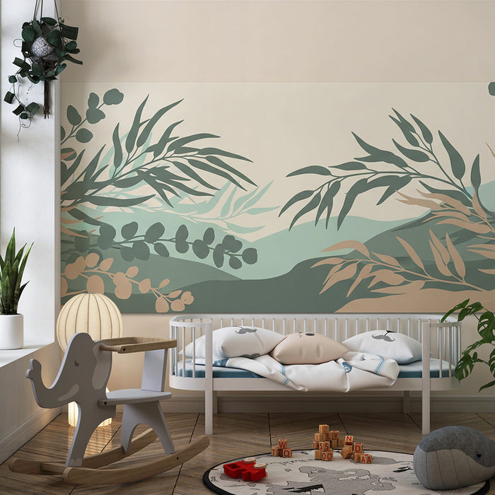 Papier peint chambre bébé | Paysage floral apaisant avec feuillage doux