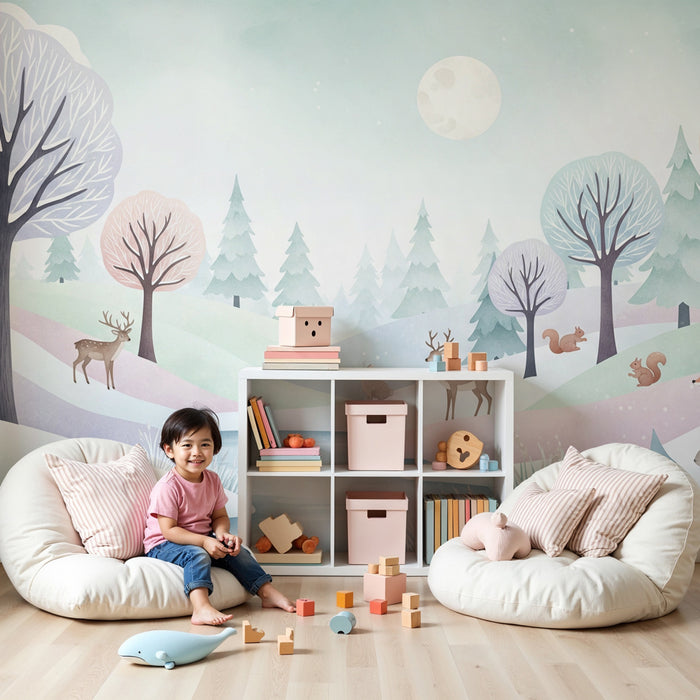 Papier peint chambre bébé | Paysage hivernal avec animaux