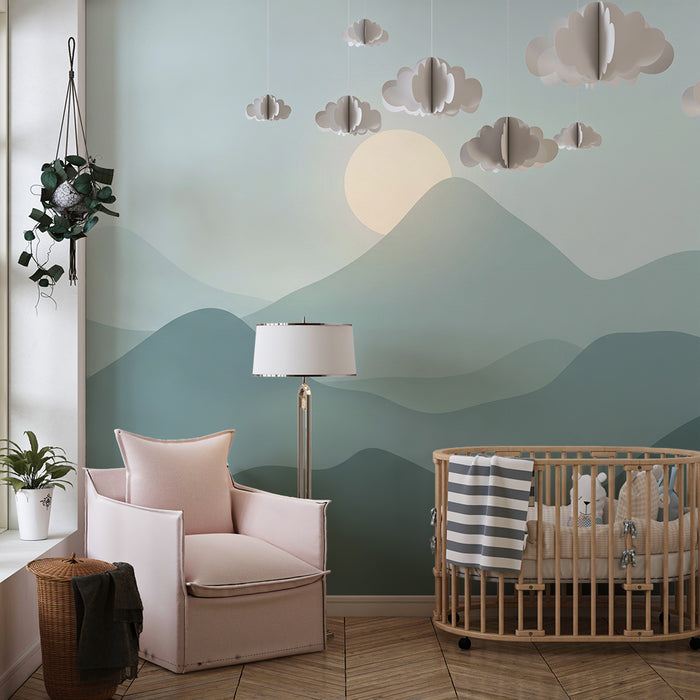 Papel de parede quarto bebê | Pomirju z gorskim pokrajino in vzhajajočim soncem