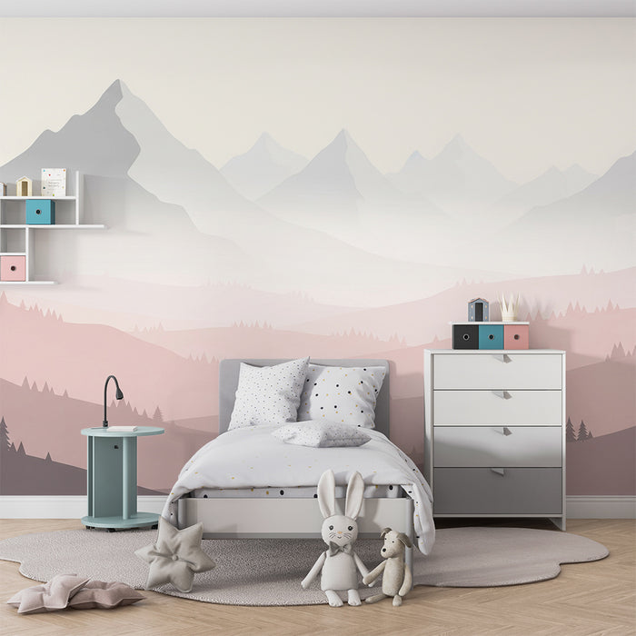 Babykamer behang | Zachte berglandschap met pastelkleurige tinten