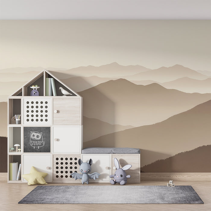 Veggissett for barnerom | Mykt fjellandskap i beige nyanser