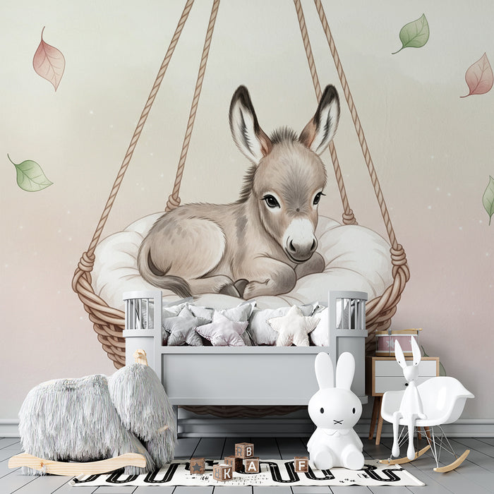 Papel de parede quarto bebê | Μικρό γαϊδουράκι σε καλάθι αιώρησης