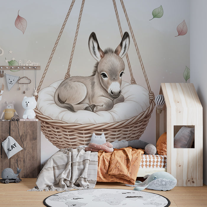 Papel de parede quarto bebê | Μικρό γαϊδουράκι σε καλάθι αιώρησης