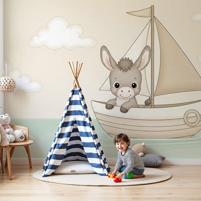Papier peint chambre bébé | Petit âne en bateau