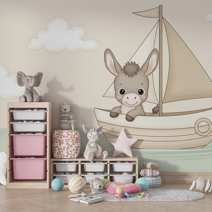 Papier peint chambre bébé | Petit âne en bateau