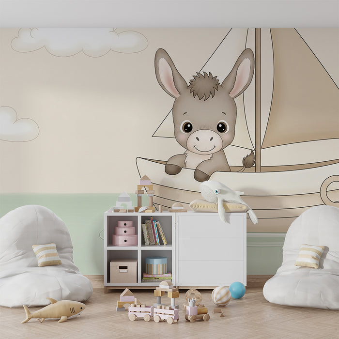 Papier peint chambre bébé | Petit âne en bateau