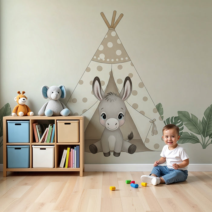 Børneværelse tapet | Lille æsel og tipi i junglen