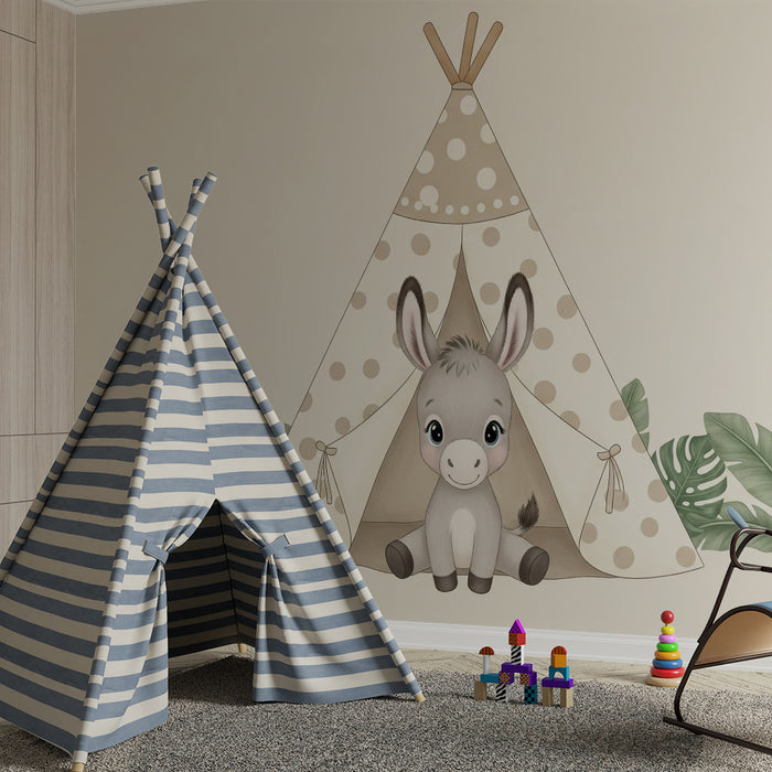 Børneværelse tapet | Lille æsel og tipi i junglen