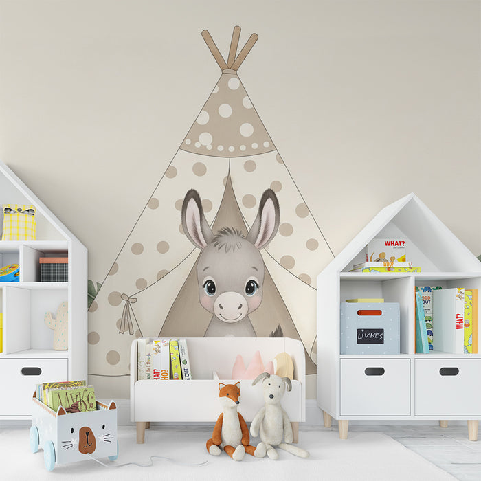Børneværelse tapet | Lille æsel og tipi i junglen