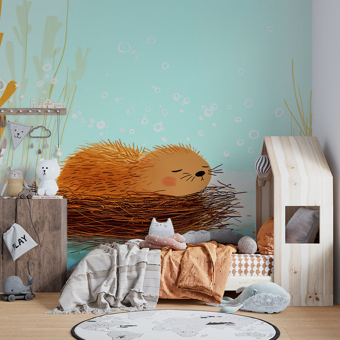 Papel de parede quarto bebê | Pequeno animal marinho em um ninho no fundo do mar