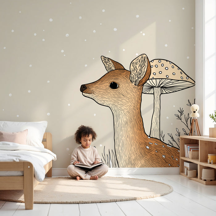 Lastenhuoneen tapetti | Pieni peura ja lumottu sieni