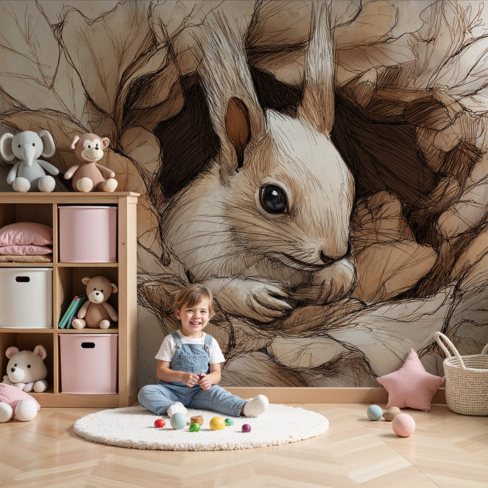 Tapet barnerom | Liten ekorn som ligger i delikate blader