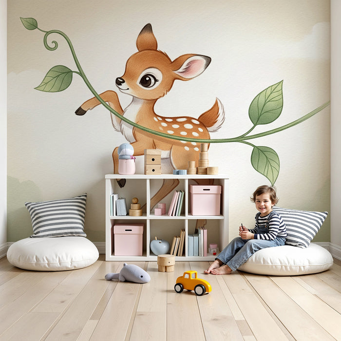 Papier de parede quarto bebê | Pequeno cervo na natureza