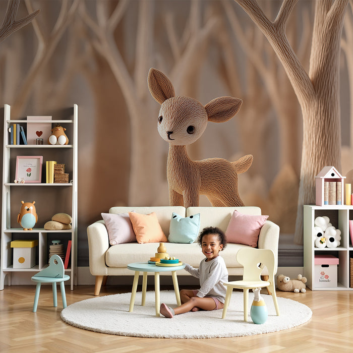 Babykamer behang | Kleine herten in een 3D-bos