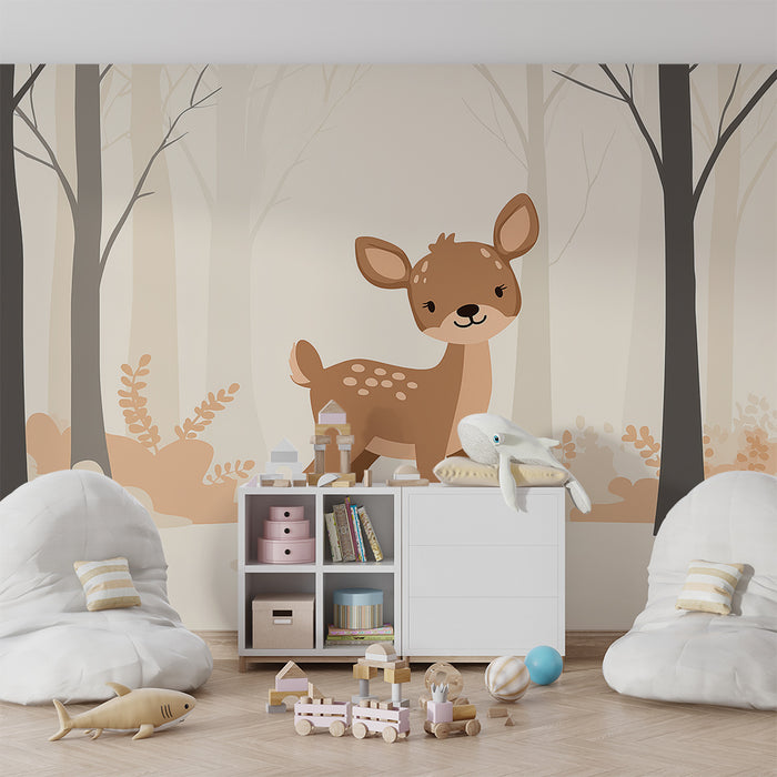 Babykamer behang | Kleine herten in een beige bos