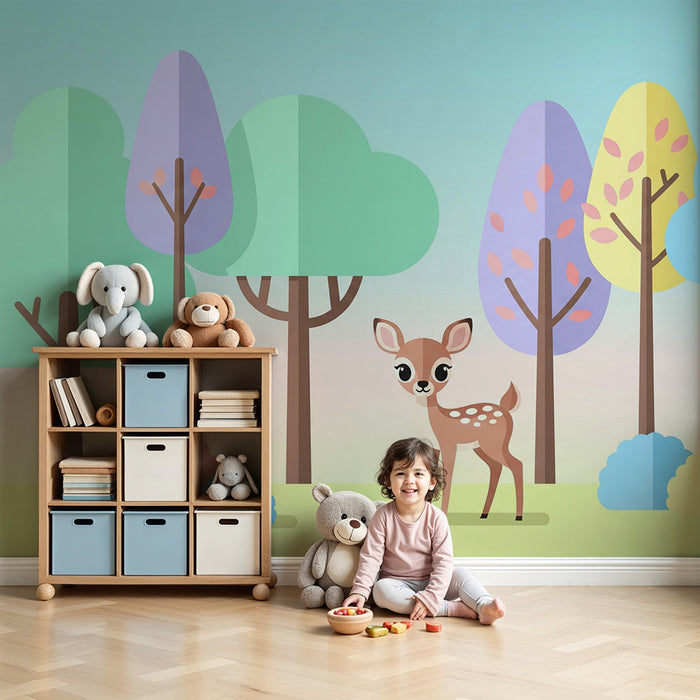 Paberi tapeet beebitoa jaoks | Väike põder värvilises ja stiliseeritud metsas