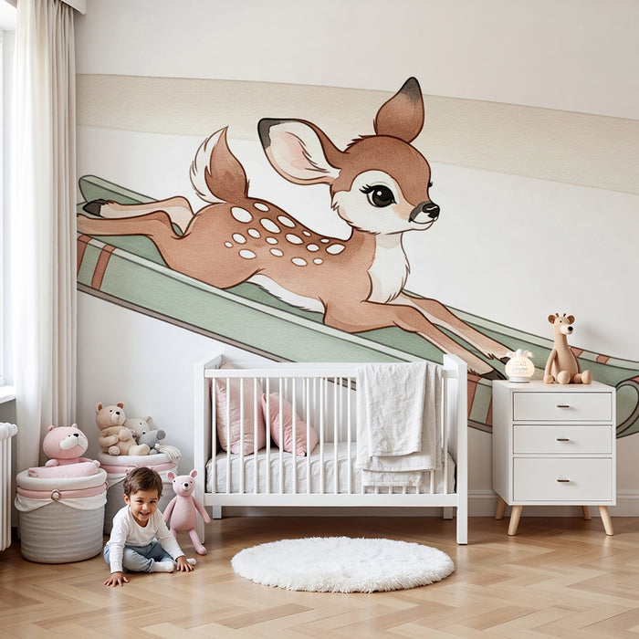 Babykamer behang | Kleine hertje op slee