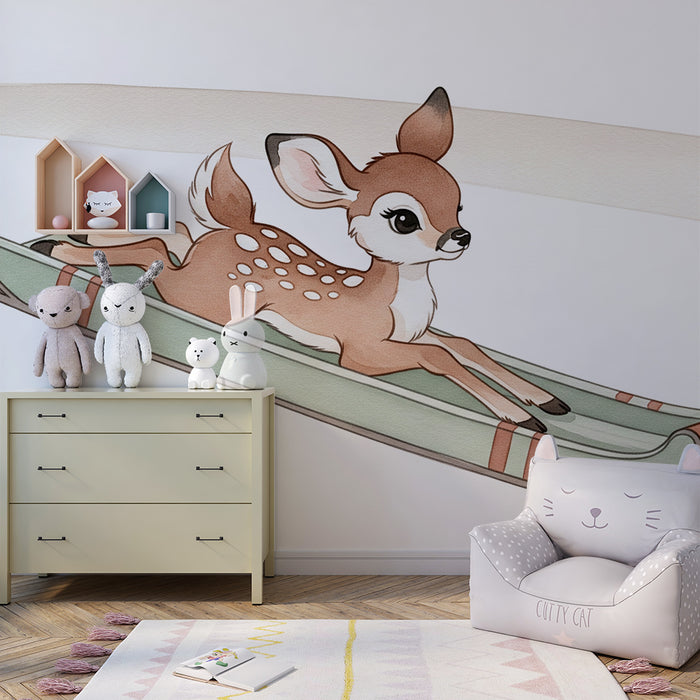 Babykamer behang | Kleine hertje op slee